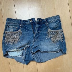 Pistols bedazzled jewel denim shorts